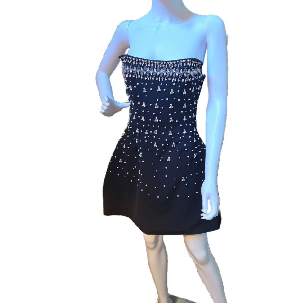 Strapless Black Embellished Mini Dress